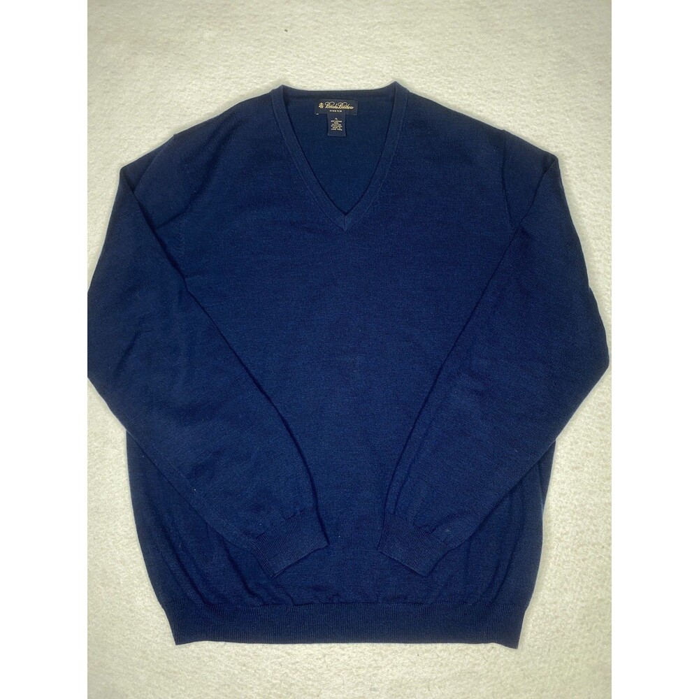 Brooks Brothers Sweater Mens Xlarge Blue Wool Blend V Neck Jumper